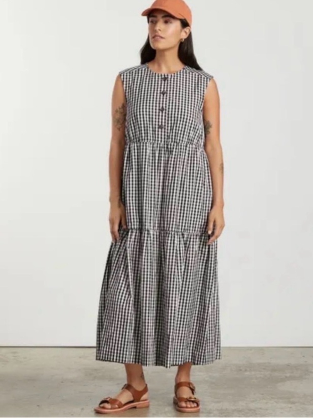 Everlane Black-and-White Gingham Sleeveless Tiered Dress